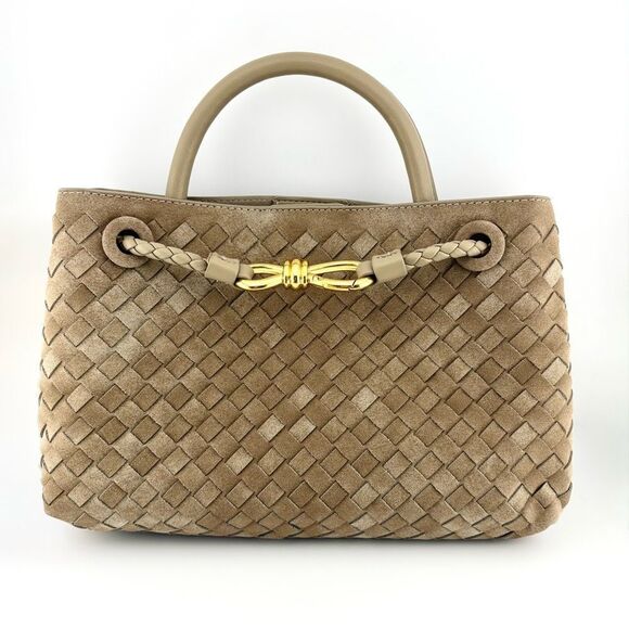 Tan Woven Vegan Leather & Faux Suede Handbag w/ Versatile Strap NWOT - Picture 2 of 11